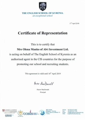 Certificate of Representation Alvi Investments