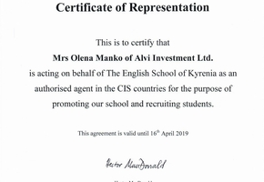 Certificate of Representation Alvi Investments